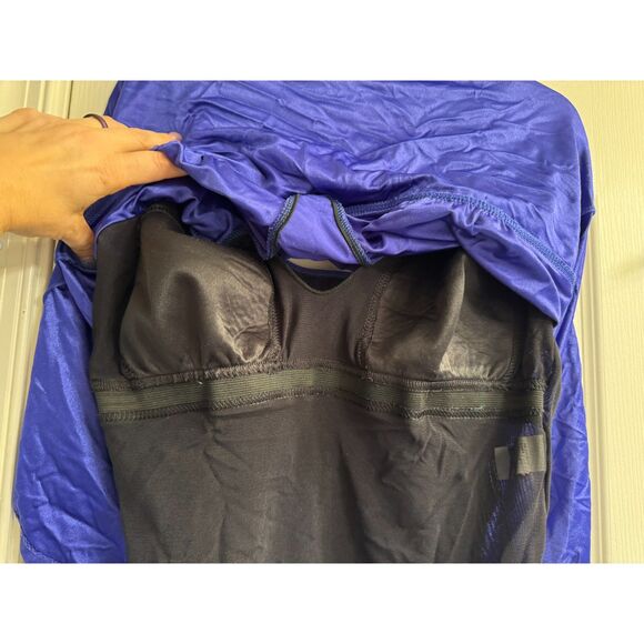 One Piece Bathing Suit with sheer stomach Skirt/Dress Plus 18W Blue/Purple - Picture 5 of 6